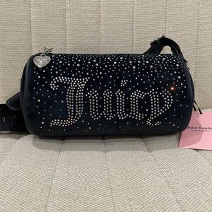 NEW Juicy Couture Black Let it Shine Roll Velour Rhinestone Crossbody Barrel Bag